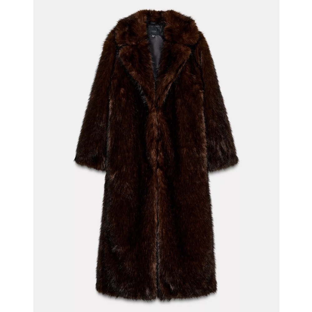 Zara EXTRA LONG FAUX FUR COAT
